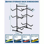 Heavy-Duty Freestanding Kayak Storage Rack Adjustable Steel Holder, Movable Wheels, Hanging Straps Multi-Kayak Stand S Type