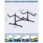 Heavy-Duty Freestanding Kayak Storage Rack Adjustable Steel Holder, Movable Wheels, Hanging Straps Multi-Kayak Stand S Type