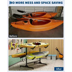 Heavy-Duty Freestanding Kayak Storage Rack Adjustable Steel Holder, Movable Wheels, Hanging Straps Multi-Kayak Stand S Type
