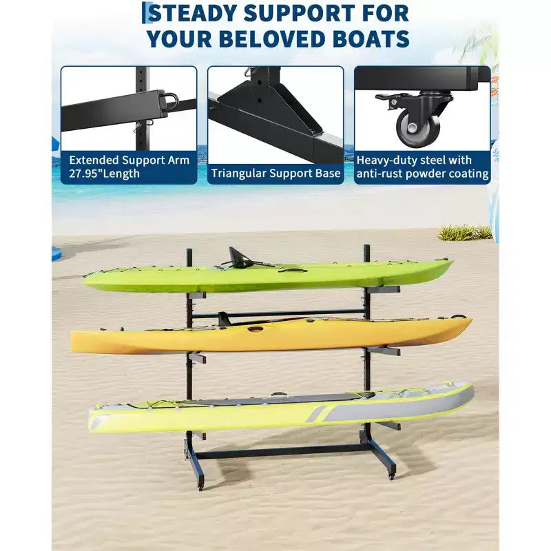 Porta Kayak Super Resistente con Ruote Bloccabili per Kayak, Canoe, Tavole da Surf e Paddleboard con Ripiani Rimovibili