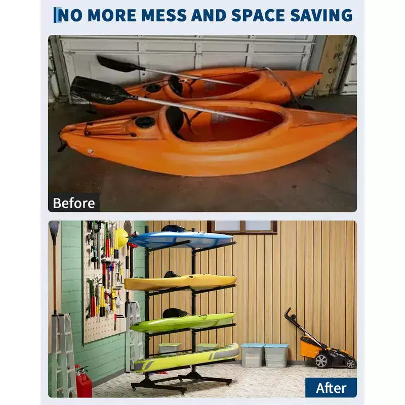 Porta Kayak Super Resistente con Ruote Bloccabili per Kayak, Canoe, Tavole da Surf e Paddleboard con Ripiani Rimovibili