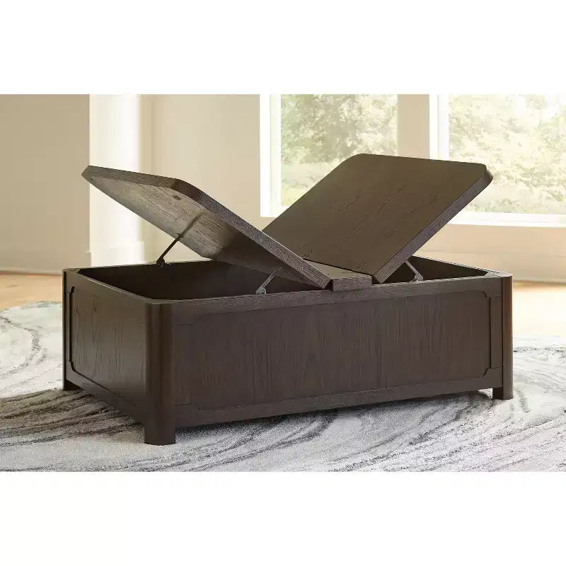Signature Design by Ashley Breckington Lift Top Coffee Table, Dark Brown with Storage Trunk