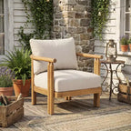 ModernLuxe Patio Accent Chair Outdoor Club Chair Armchair with Soft Cushion & Weather-Resistant Acacia Wood Frame, Beige & Light Teak
