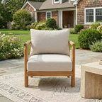 ModernLuxe Patio Accent Chair Outdoor Club Chair Armchair with Soft Cushion & Weather-Resistant Acacia Wood Frame, Beige & Light Teak