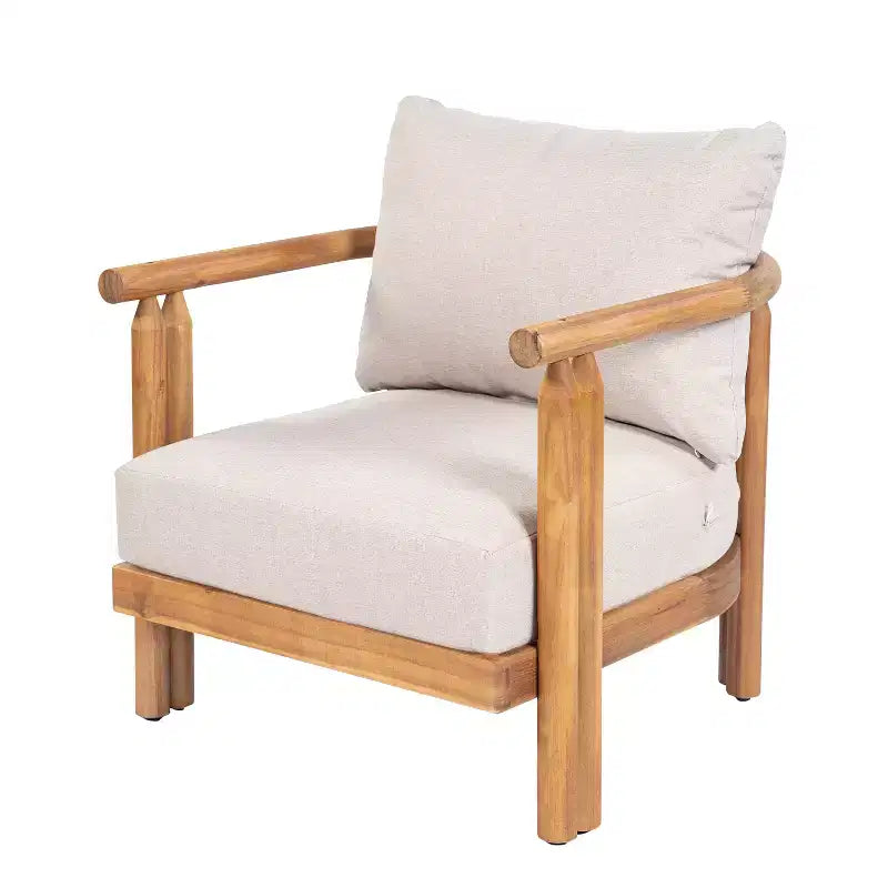 ModernLuxe Patio Accent Chair Outdoor Club Chair Armchair with Soft Cushion & Weather-Resistant Acacia Wood Frame, Beige & Light Teak
