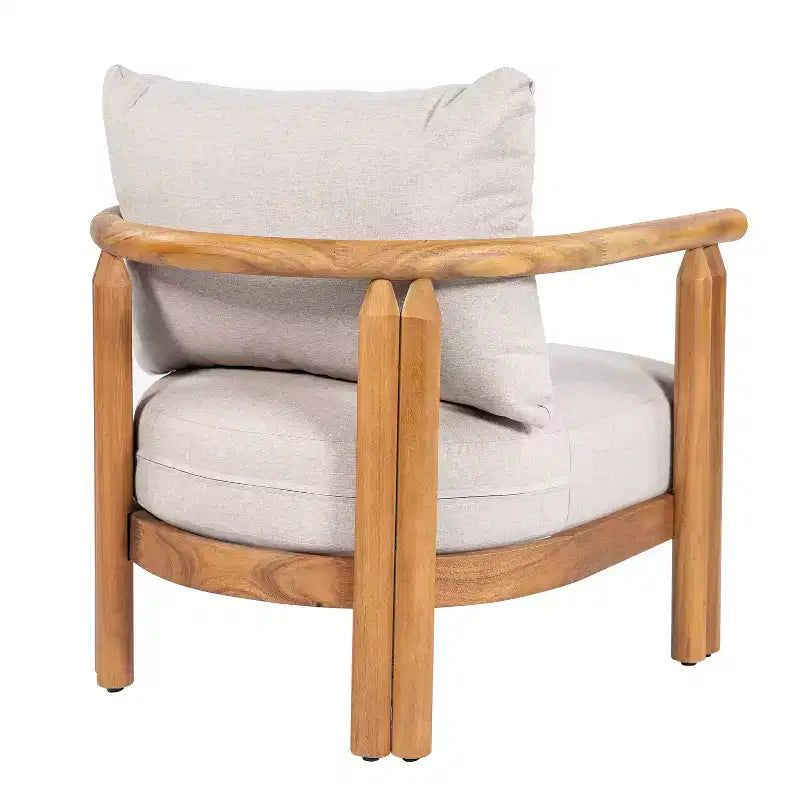 ModernLuxe Patio Accent Chair Outdoor Club Chair Armchair with Soft Cushion & Weather-Resistant Acacia Wood Frame, Beige & Light Teak