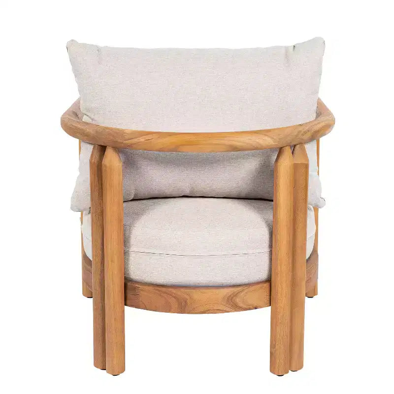 ModernLuxe Patio Accent Chair Outdoor Club Chair Armchair with Soft Cushion & Weather-Resistant Acacia Wood Frame, Beige & Light Teak