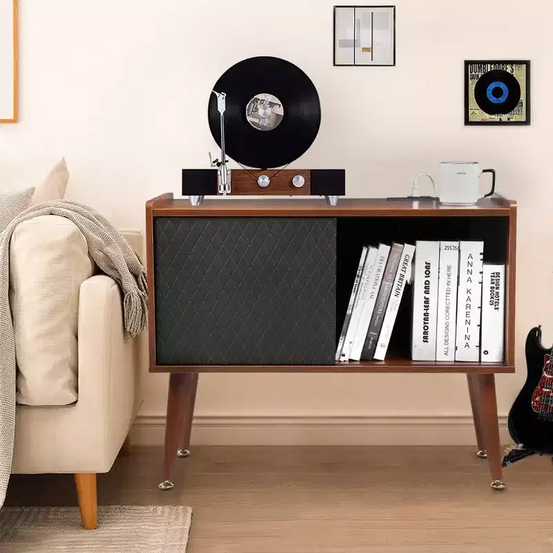 Large Vinyl Record Storage Cabinet Holds 300 Albums, Turntable Stand w/ Charging Station & USB Ports, Record Player End Table Furniture
