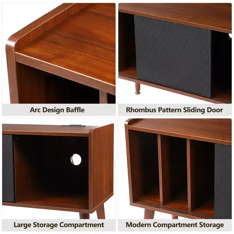 Large Vinyl Record Storage Cabinet Holds 300 Albums, Turntable Stand w/ Charging Station & USB Ports, Record Player End Table Furniture