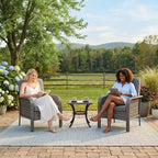 Outdoor Wicker Chairs Set of 2, High Back Rattan Patio Chairs with Comfy Cushion, All-Weather Outside Club Chairs for Balcony Deck Garden