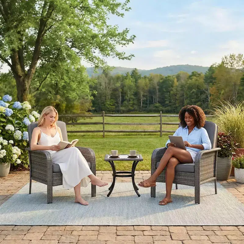 Outdoor Wicker Chairs Set of 2, High Back Rattan Patio Chairs with Comfy Cushion, All-Weather Outside Club Chairs for Balcony Deck Garden