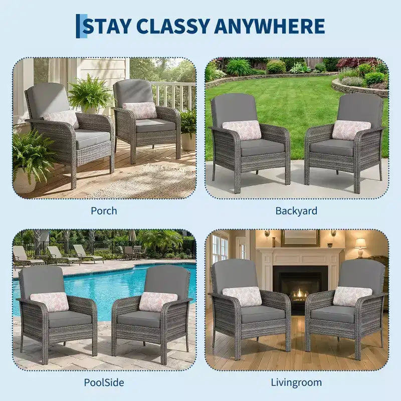 Outdoor Wicker Chairs Set of 2, High Back Rattan Patio Chairs with Comfy Cushion, All-Weather Outside Club Chairs for Balcony Deck Garden
