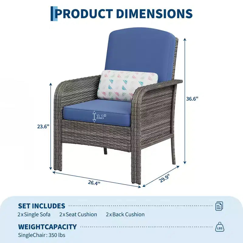 Outdoor Wicker Chairs Set of 2, High Back Rattan Patio Chairs with Comfy Cushion, All-Weather Outside Club Chairs for Balcony Deck Garden
