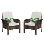 Outdoor Wicker Chairs Set of 2, High Back Rattan Patio Chairs with Comfy Cushion, All-Weather Outside Club Chairs for Balcony Deck Garden
