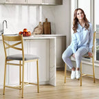 Set of 6 Counter Height Dining Bar Stools 26 Metal Frame Chairs with Ergonomic Straight Back, Thick PU Leather Upholstered Waterproof Cushions