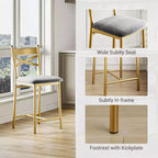 Set of 6 Counter Height Dining Bar Stools 26 Metal Frame Chairs with Ergonomic Straight Back, Thick PU Leather Upholstered Waterproof Cushions