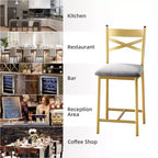 Set of 6 Counter Height Dining Bar Stools 26 Metal Frame Chairs with Ergonomic Straight Back, Thick PU Leather Upholstered Waterproof Cushions