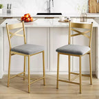 Set of 6 Counter Height Dining Bar Stools 26 Metal Frame Chairs with Ergonomic Straight Back, Thick PU Leather Upholstered Waterproof Cushions