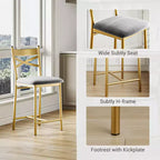 Set of 6 Counter Height Dining Bar Stools 26 Metal Frame Chairs with Ergonomic Straight Back, Thick PU Leather Upholstered Waterproof Cushions