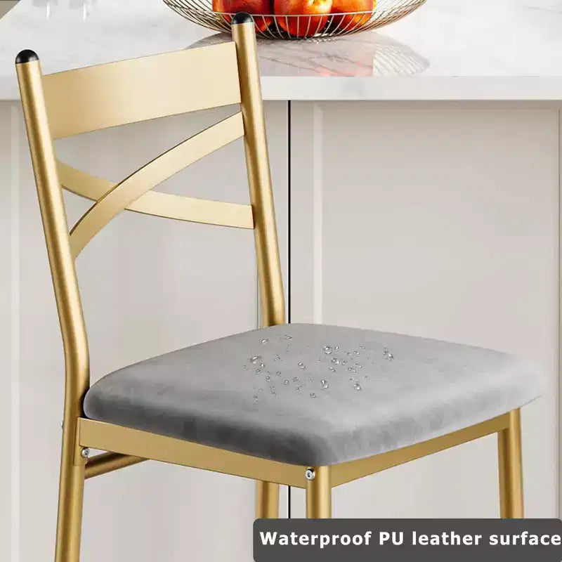 Set of 6 Counter Height Dining Bar Stools 26 Metal Frame Chairs with Ergonomic Straight Back, Thick PU Leather Upholstered Waterproof Cushions