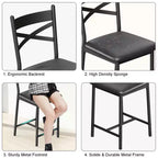 Set of 6 Counter Height Dining Bar Stools 26 Metal Frame Chairs with Ergonomic Straight Back, Thick PU Leather Upholstered Waterproof Cushions