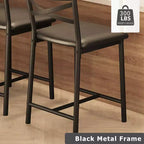 Set of 6 Counter Height Dining Bar Stools 26 Metal Frame Chairs with Ergonomic Straight Back, Thick PU Leather Upholstered Waterproof Cushions