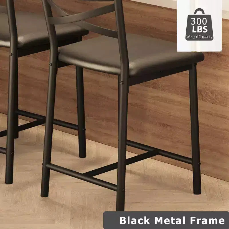 Set of 6 Counter Height Dining Bar Stools 26 Metal Frame Chairs with Ergonomic Straight Back, Thick PU Leather Upholstered Waterproof Cushions