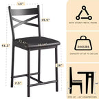 Set of 6 Counter Height Dining Bar Stools 26 Metal Frame Chairs with Ergonomic Straight Back, Thick PU Leather Upholstered Waterproof Cushions