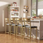Set of 6 Counter Height Dining Bar Stools 26 Metal Frame Chairs with Ergonomic Straight Back, Thick PU Leather Upholstered Waterproof Cushions