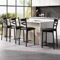 Set of 6 Counter Height Dining Bar Stools 26 Metal Frame Chairs with Ergonomic Straight Back, Thick PU Leather Upholstered Waterproof Cushions