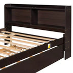 VECELO Twin Platform Bed with Trundle & Storage Headboard, Wood Slat Support Bed Frame for Small Spaces