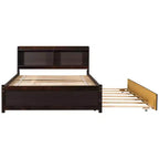 VECELO Twin Platform Bed with Trundle & Storage Headboard, Wood Slat Support Bed Frame for Small Spaces