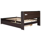 VECELO Twin Platform Bed with Trundle & Storage Headboard, Wood Slat Support Bed Frame for Small Spaces