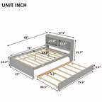VECELO Twin Platform Bed with Trundle & Storage Headboard, Wood Slat Support Bed Frame for Small Spaces