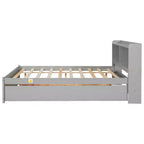 VECELO Twin Platform Bed with Trundle & Storage Headboard, Wood Slat Support Bed Frame for Small Spaces