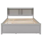 VECELO Twin Platform Bed with Trundle & Storage Headboard, Wood Slat Support Bed Frame for Small Spaces