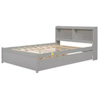 VECELO Twin Platform Bed with Trundle & Storage Headboard, Wood Slat Support Bed Frame for Small Spaces