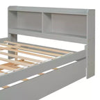 VECELO Twin Platform Bed with Trundle & Storage Headboard, Wood Slat Support Bed Frame for Small Spaces
