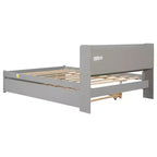 VECELO Twin Platform Bed with Trundle & Storage Headboard, Wood Slat Support Bed Frame for Small Spaces