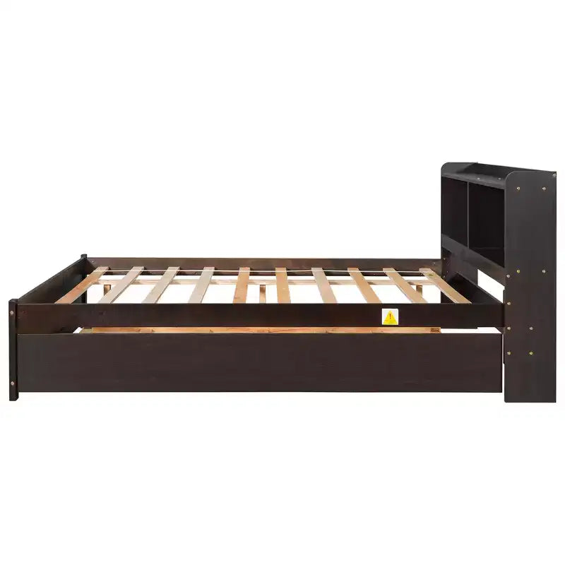 VECELO Twin Platform Bed with Trundle & Storage Headboard, Wood Slat Support Bed Frame for Small Spaces