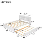 VECELO Twin Platform Bed with Trundle & Storage Headboard, Wood Slat Support Bed Frame for Small Spaces