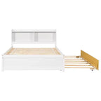 VECELO Twin Platform Bed with Trundle & Storage Headboard, Wood Slat Support Bed Frame for Small Spaces