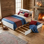 VECELO Twin Platform Bed with Trundle & Storage Headboard, Wood Slat Support Bed Frame for Small Spaces