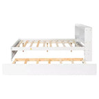 VECELO Twin Platform Bed with Trundle & Storage Headboard, Wood Slat Support Bed Frame for Small Spaces
