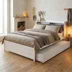VECELO Twin Platform Bed with Trundle & Storage Headboard, Wood Slat Support Bed Frame for Small Spaces
