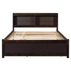 VECELO Twin Platform Bed with Trundle & Storage Headboard, Wood Slat Support Bed Frame for Small Spaces
