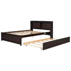 VECELO Twin Platform Bed with Trundle & Storage Headboard, Wood Slat Support Bed Frame for Small Spaces