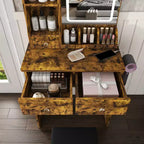 Makeup Vanity Desk Vanity Table Dressing Table with Stool, 3 Color Mode Lighted Mirror, Hair Dryer Holder, Power Outlet & Storage Drawers -ModernLuxe