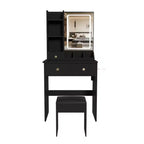 Makeup Vanity Desk Vanity Table Dressing Table with Stool, 3 Color Mode Lighted Mirror, Hair Dryer Holder, Power Outlet & Storage Drawers -ModernLuxe