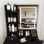 Makeup Vanity Desk Vanity Table Dressing Table with Stool, 3 Color Mode Lighted Mirror, Hair Dryer Holder, Power Outlet & Storage Drawers -ModernLuxe